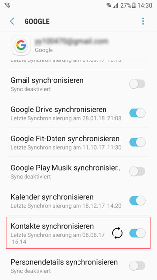 Kontakte mit Google synchronisieren