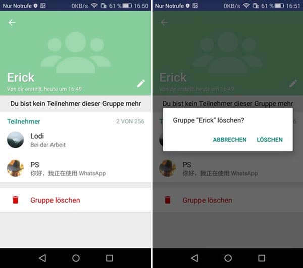 Android WhatsApp Gruppe löschen