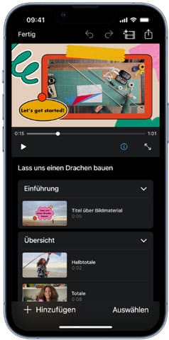 iPhone-Sprachmemos zusammenfügen mit iMovie