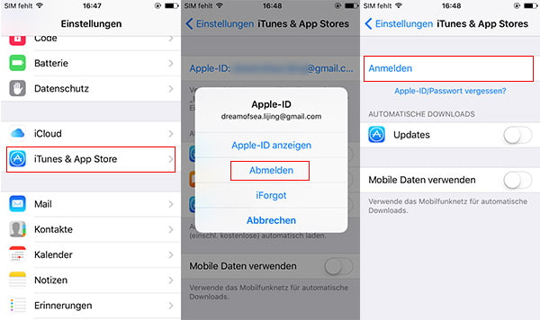 Apple-ID auf iPhone ändern (iOS 10.2)