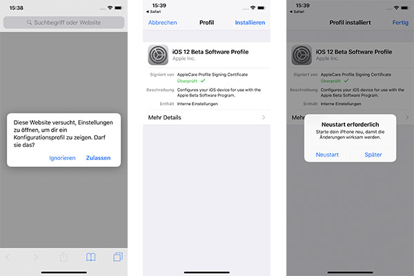 iOS 12 Beta Profil installieren
