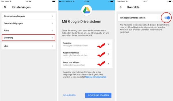 iPhone Daten auf Google Drive sichern