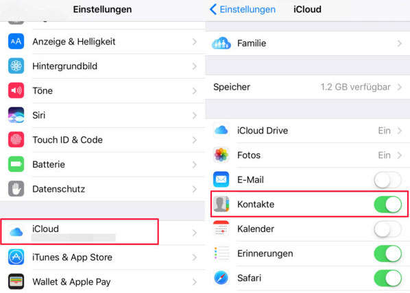 iPhone Kontakte auf iCloud importieren