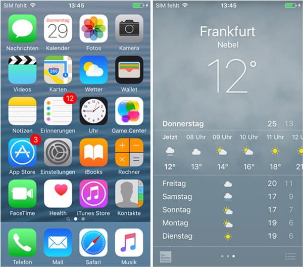 Wetter App auf iPhone starten