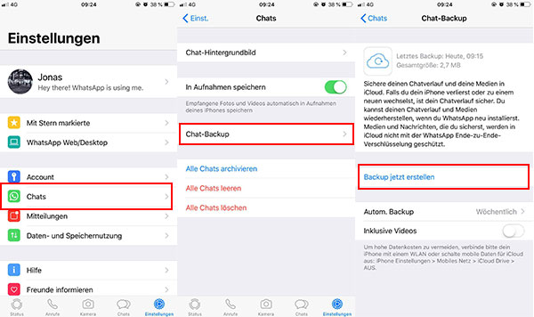 Whatsapp-Chat-Backup erstellen mit iCloud