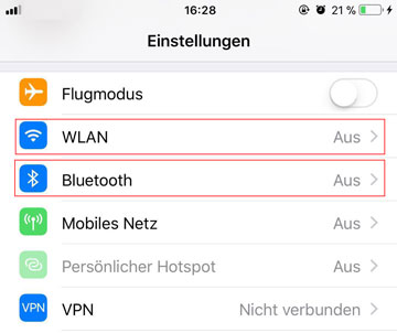 WLAN und Bluetooth ausschalten