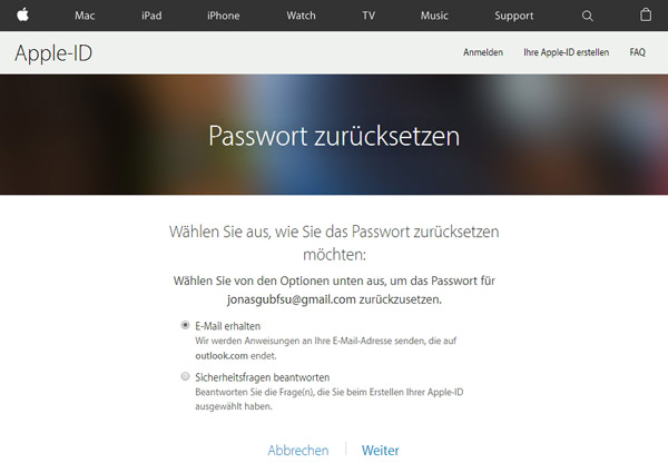 Zwei Optionen zum Zurücksetzen des Apple-ID-Passwortes