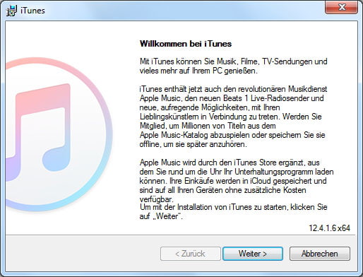 iTunes Installation starten