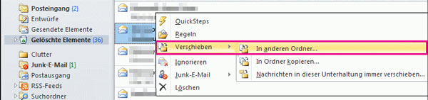 Aus Papierkorb Outlook gelöschte Mails wiederherstellen
