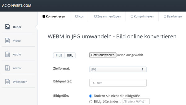 WebM in JPG umwandeln mit AConvert