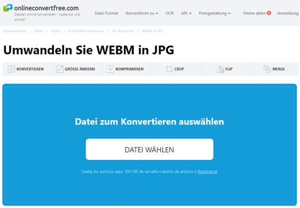 WebM in JPG umwandeln mit onlineconvertfree.com