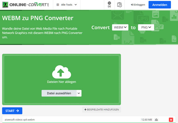 WebM in PNG umwandeln mit Online-Convert