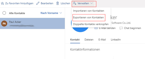 Outlook Kontakte exportieren