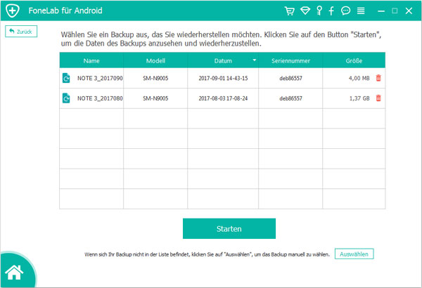 SMS Backup auswählen