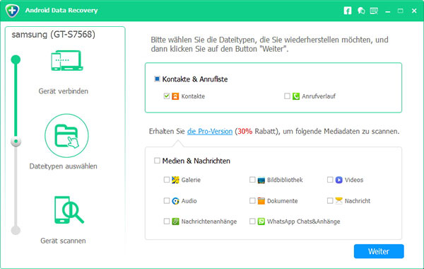 Kontakte zum Scannen wählen