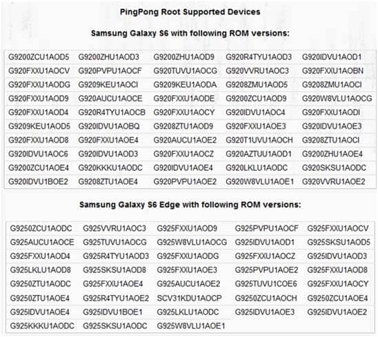 Unterstützte Samsung Versionen