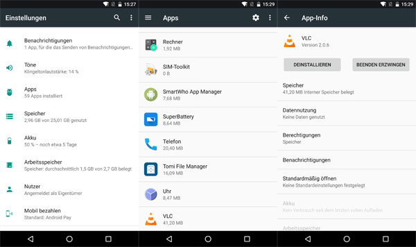 Android Apps in Einstellungen verwalten