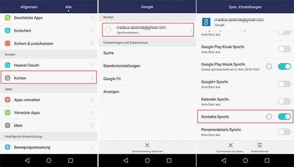 Android Kontakte aufs Google Konto synchronisieren
