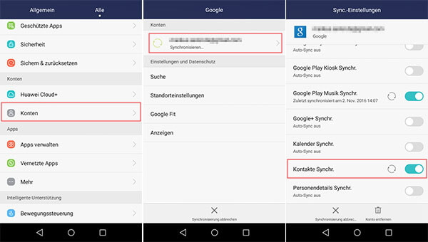 Über Google Konto HTC Daten auf Huawei synchronisieren