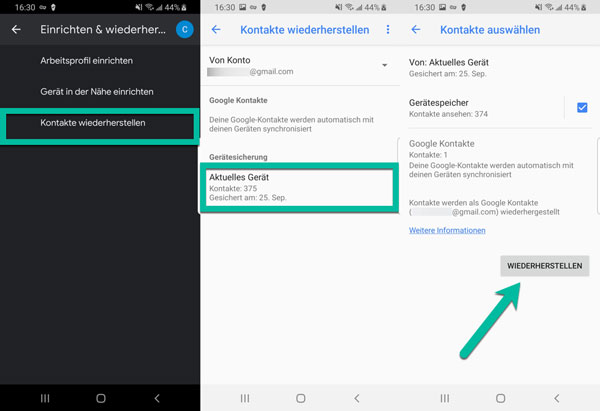 Gelöscht Android Kontakte aus Sicherungen wiederherstellen