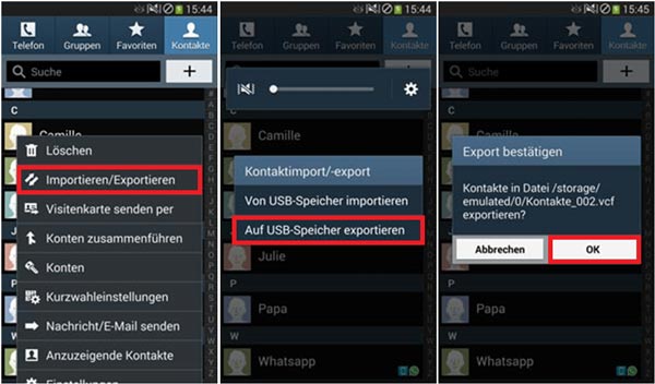 Android Kontakte exportieren