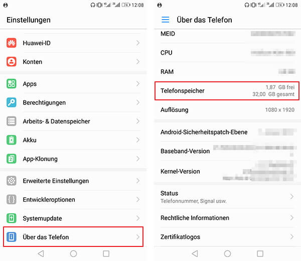 Android App wurde nicht installiert - Speicher des Handys prüfen