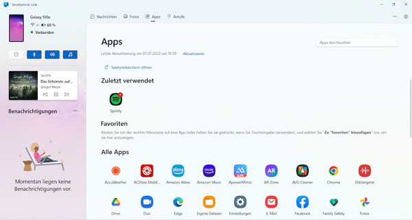 Apps verwalten mit Smartphone-Link