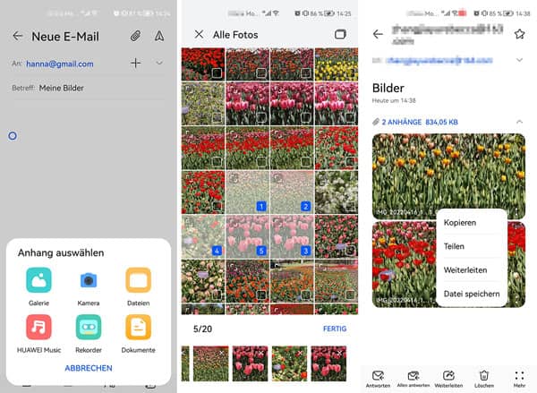 Bilder von Handy auf Tablet übertragen per E-Mail