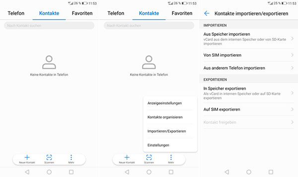 Kontakte von Samsung über SIM-Karte auf Huawei importieren