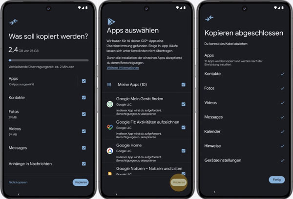 Daten von iPhone auf Google Pixel übertragen