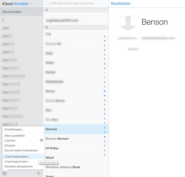vCard im iCloud importieren