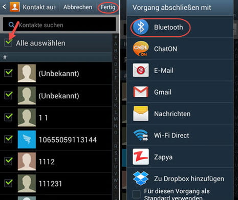 Kontakte vom Handy auf Tablet übertragen mit Bluetooth