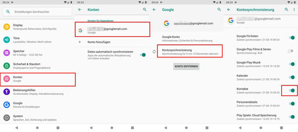 Kontakte vom Handy auf Tablet übertragen über Google-Konto