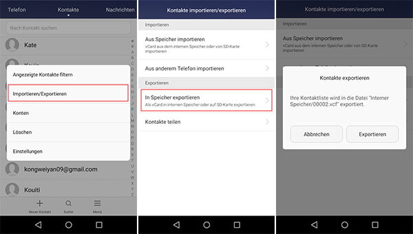 WhatsApp Kontakte auf SD-Karte exportieren