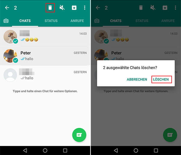 Mehrere Android WhatsApp Chat löschen