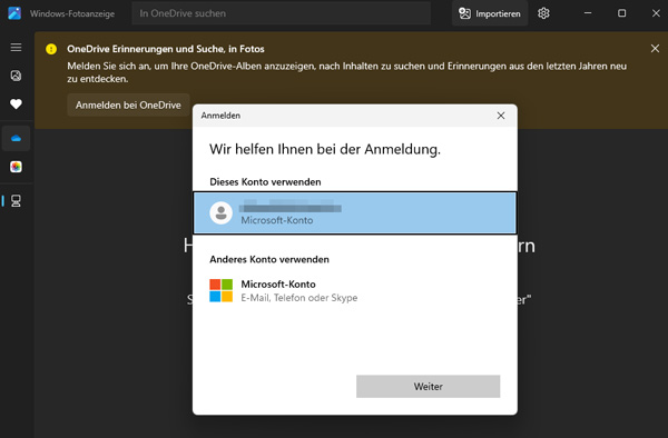 Microsoft Fotos anmelden