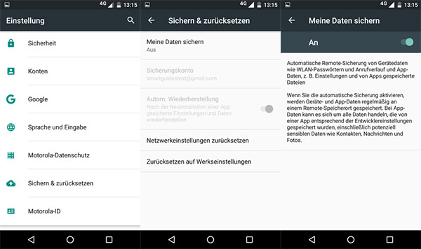 Motorola Backup über Google machen