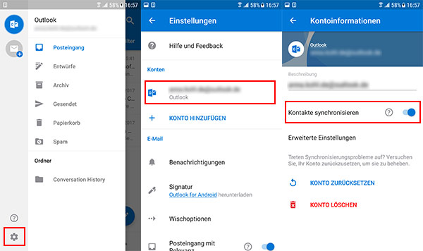 Outlook Kontakte auf Samsung synchronisieren