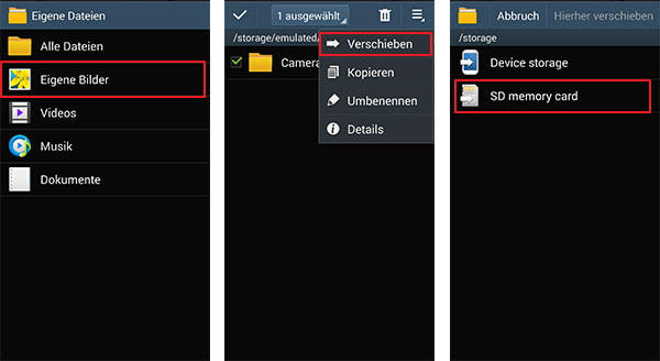 Samsung Bilder auf SD-Karte verschieben