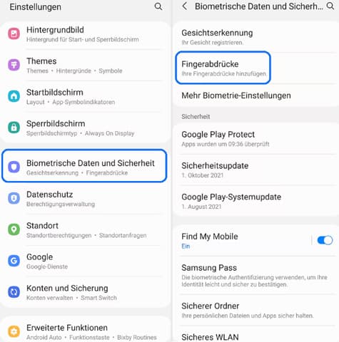 Samsung Fingerabdruck löschen