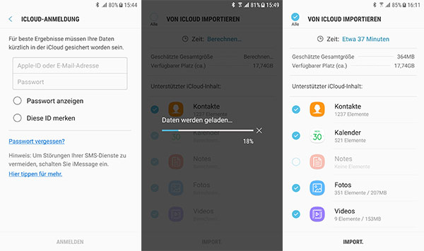 Mit Smart Switch Daten von iCloud auf Samsung übertragen
