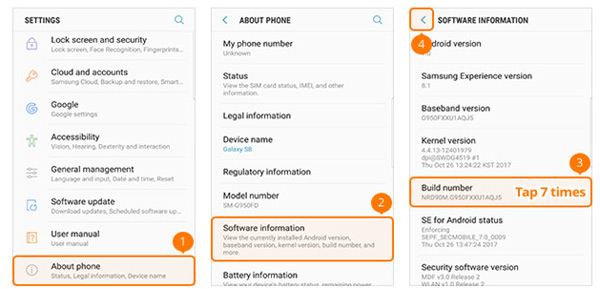 Entwickleroptionen auf Samsung Galaxy S8/S8 öffnen