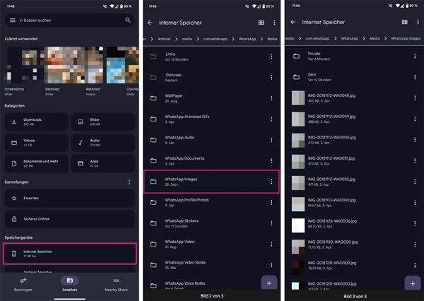 WhatsApp-Bilder aus Datimanager wiederherstellen