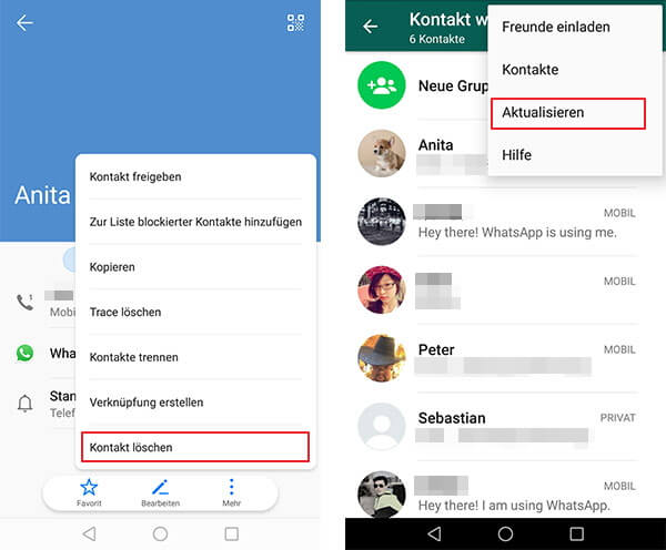 WhatsApp Kontakt auf Handy direkt löschen