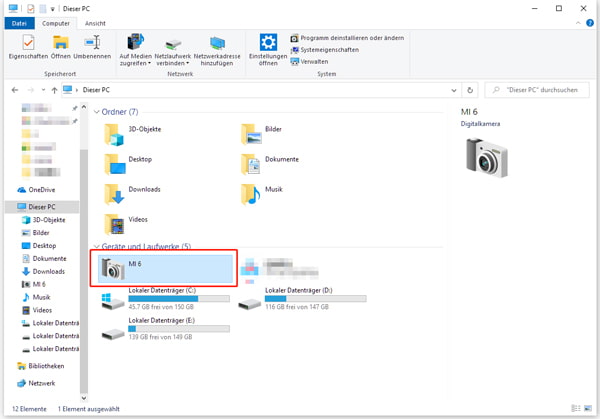 Bilder von Xiaomi auf PC übertragen durch USB-Kabel