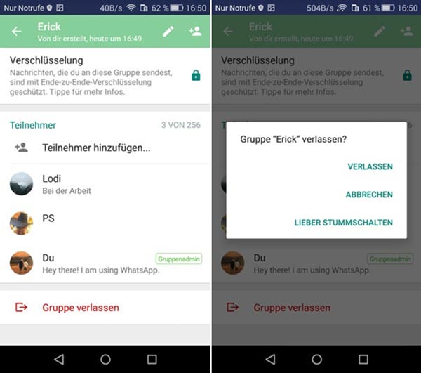 Android WhatsApp Gruppe verlassen
