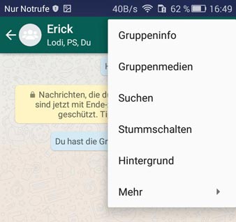 Android WhatsApp Gruppeninfo wählen