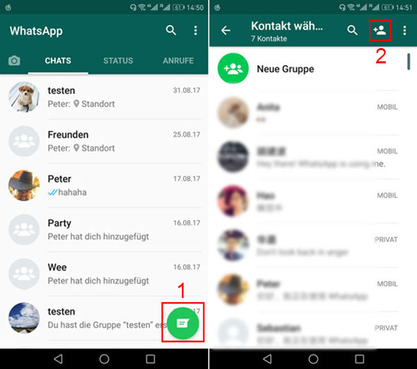 Für Android WhatsApp Kontakt hinzufügen