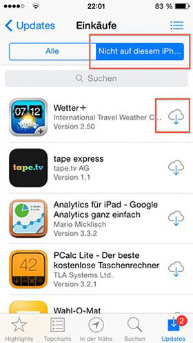 Gelöschte Apps in App Store wiederherstellen