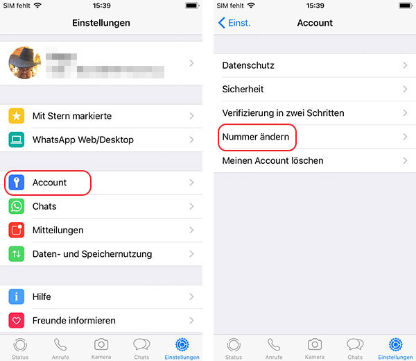 WhatsApp Nummer ändern